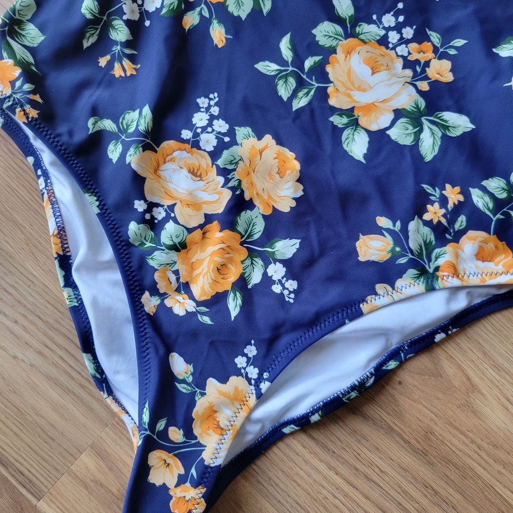 Cupshe Navy One-Piece Swimsuit with Yellow Floral Print - Picture 3 of 8
